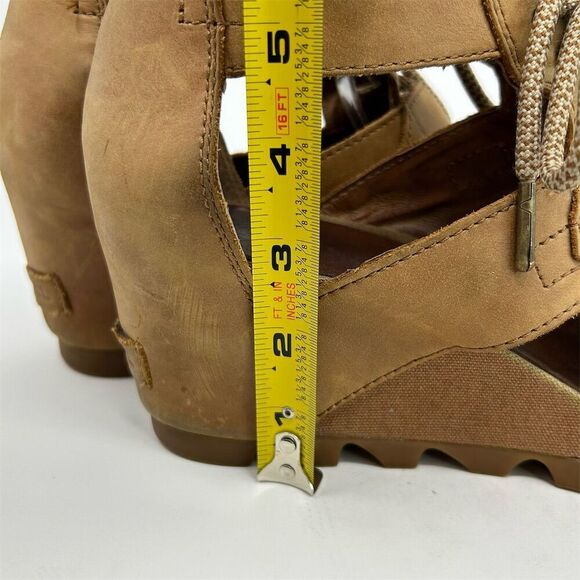 Sorel Women's Joanie Brown Leather Lace Up Wedge Sandals Size 11 Casual Summer - Picture 9 of 13